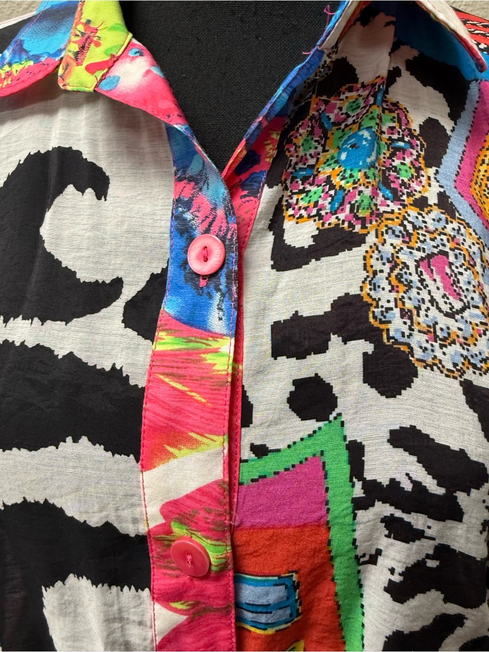 Pleats Collection Patchwork Shirt Small Colorful Abstract Zebra Button Top - Picture 3 of 10